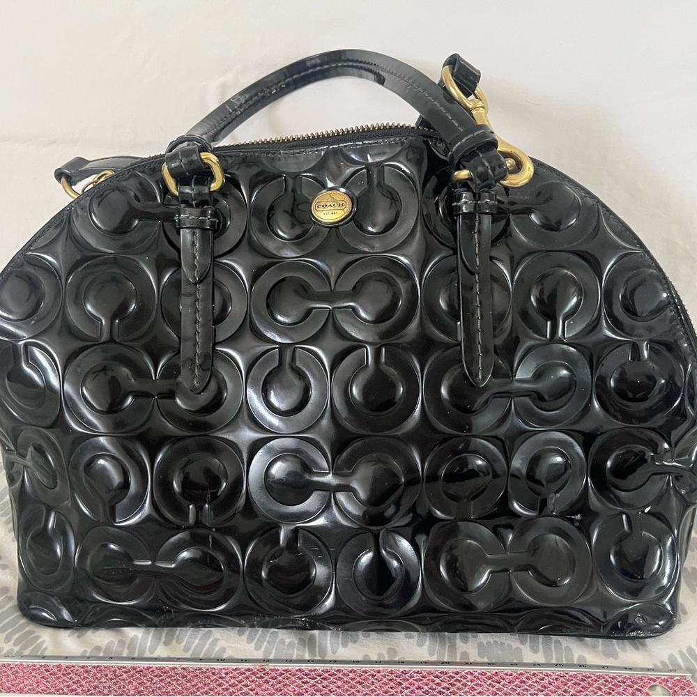 Coach Glossy Black Embossed Satchel